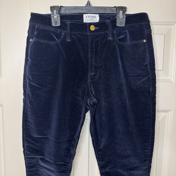 FRAME Le High Skinny Velvet Pants Trousers-Navy Blue Women’s Size 30 - Picture 2 of 7